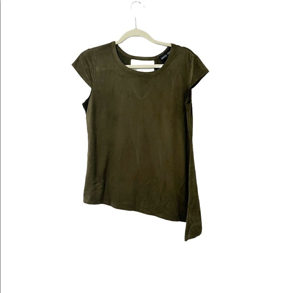 Mandy Evens Olive Suede Asymmetric Short Sleeve Top Size M